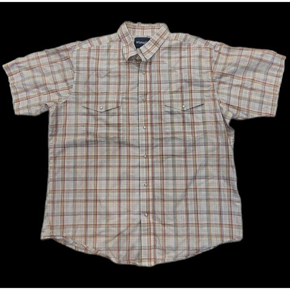 Men's XL Wrangler Wrinkle Resist Plaid Pearl Snap Shirt Short Sleeve‎